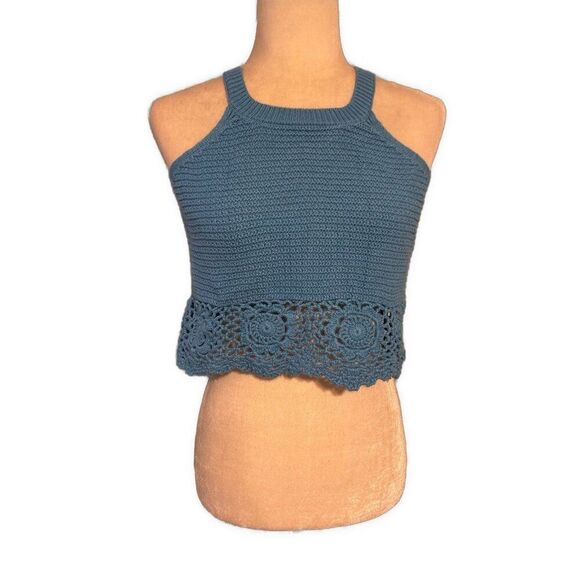 sincerely jules 2 piece set Solid Sky Blue Knit Crop Tank Top Shorts Medium - Picture 3 of 5